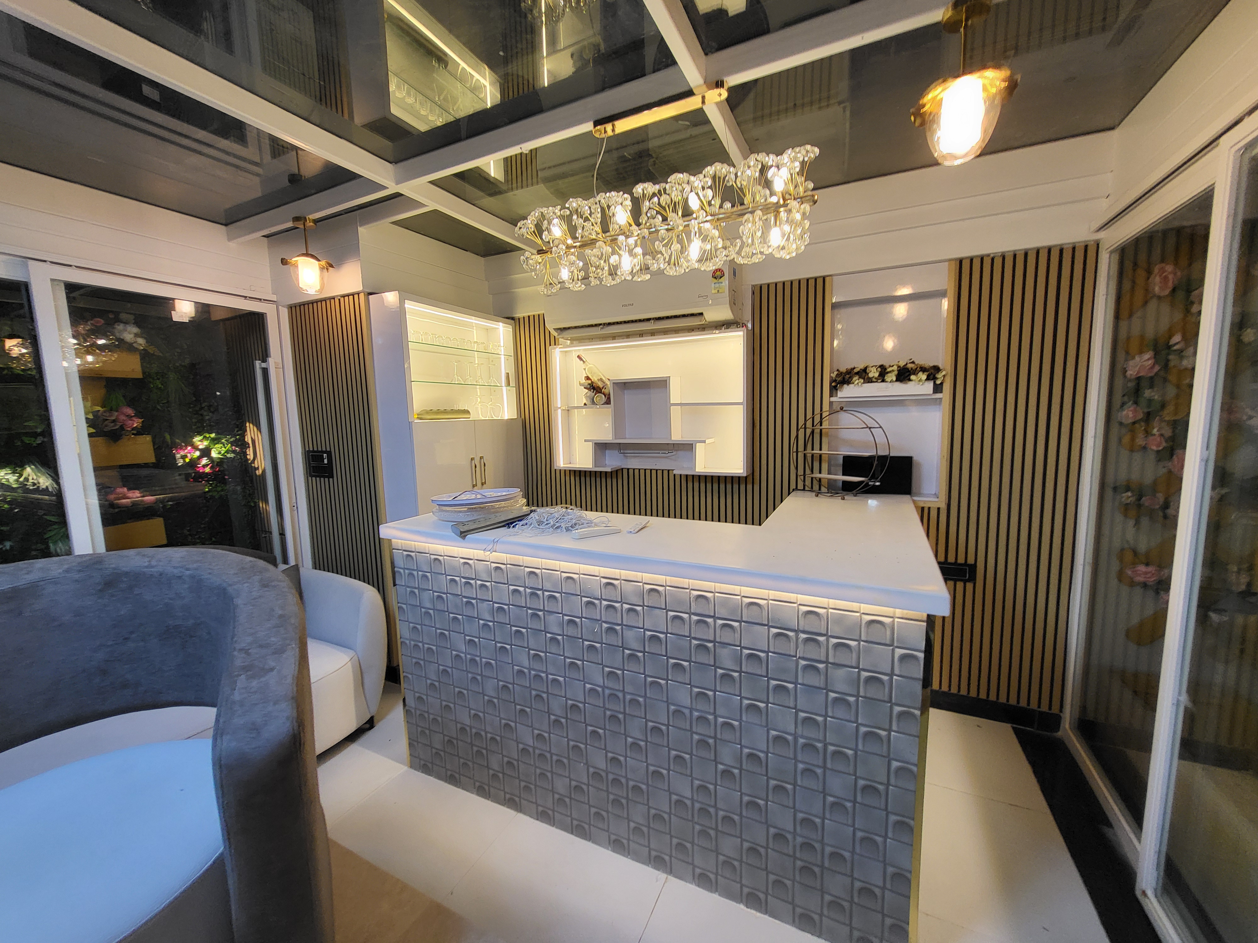 Interior lounge with sculptural seating